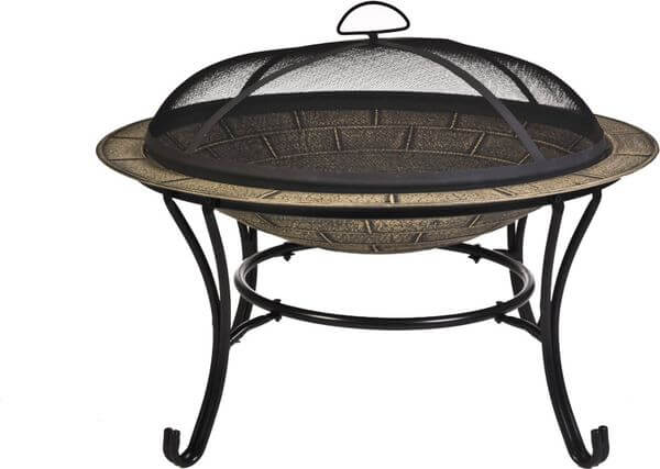 CobraCo Round Cast Iron Brick Finish Fire Pit with Screen and Cover CobraCo Round Cast Iron Brick Finish Fire Pit with Screen and Cover