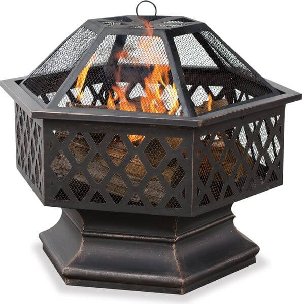 Hex Shaped Outdoor Fire Bowl with Lattice, Oil Rubbed Bronze Hex Shaped Outdoor Fire Bowl with Lattice, Oil Rubbed Bronze