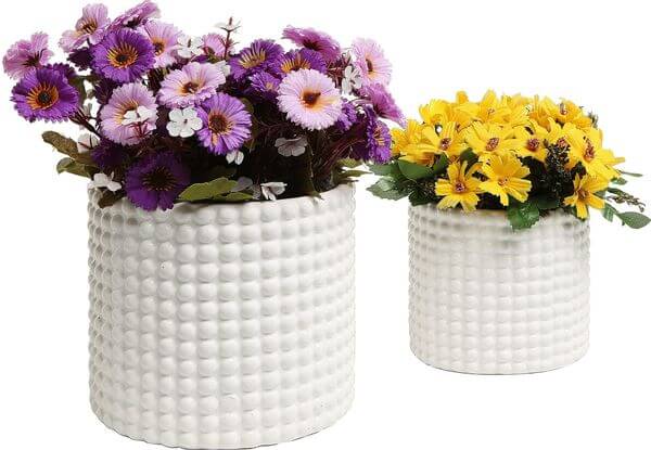 White Ceramic Vintage-Style Hobnail Textured Flower Planter Pots White Ceramic Vintage-Style Hobnail Textured Flower Planter Pots