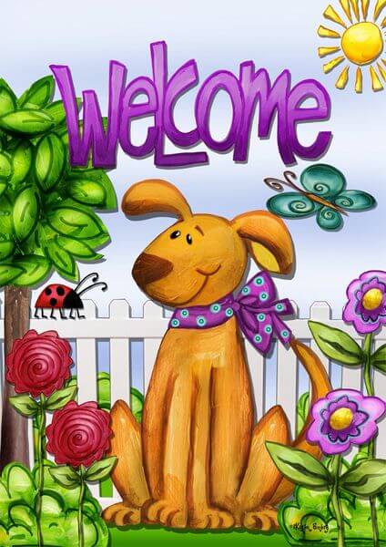 Welcome Dog Spring Garden Flag Welcome Dog Spring Garden Flag