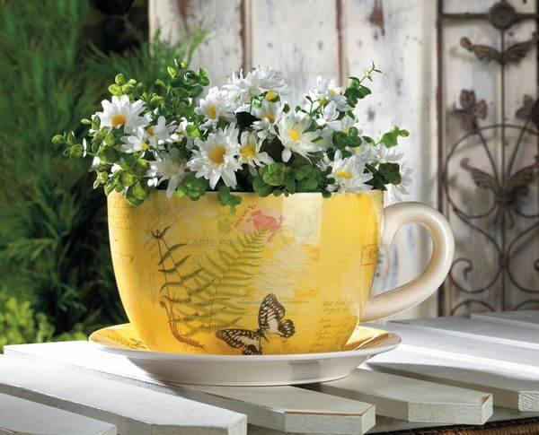 Large Garden Butterfly Teacup Planter Large Garden Butterfly Teacup Planter