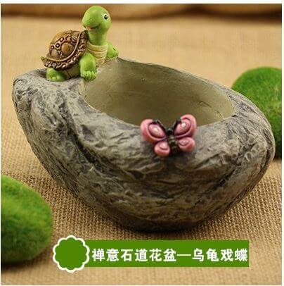 Resin Stone Figurine with Turtle Flower Pot Resin Stone Figurine with Turtle Flower Pot