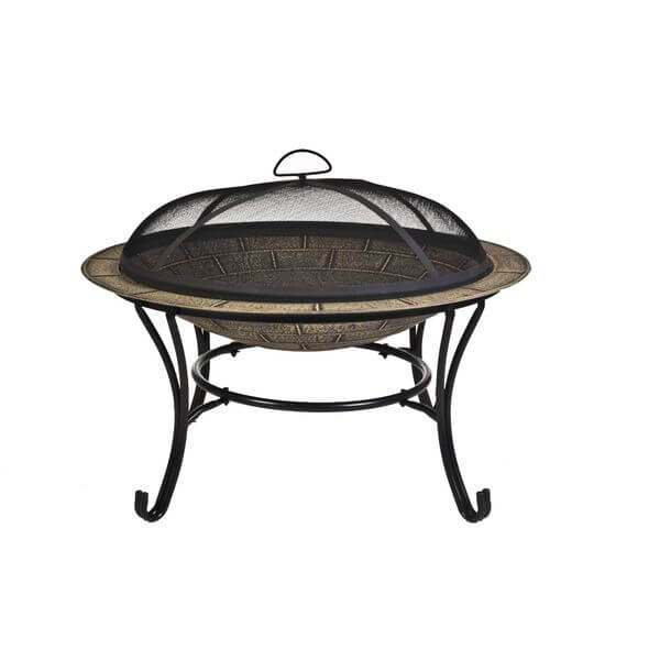 CobraCo Round Cast Iron Brick Finish Fire Pit with Screen and Cover CobraCo Round Cast Iron Brick Finish Fire Pit with Screen and Cover