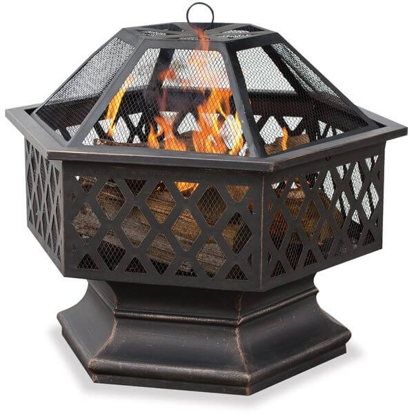 Hex Shaped Outdoor Fire Bowl with Lattice, Oil Rubbed Bronze Hex Shaped Outdoor Fire Bowl with Lattice, Oil Rubbed Bronze