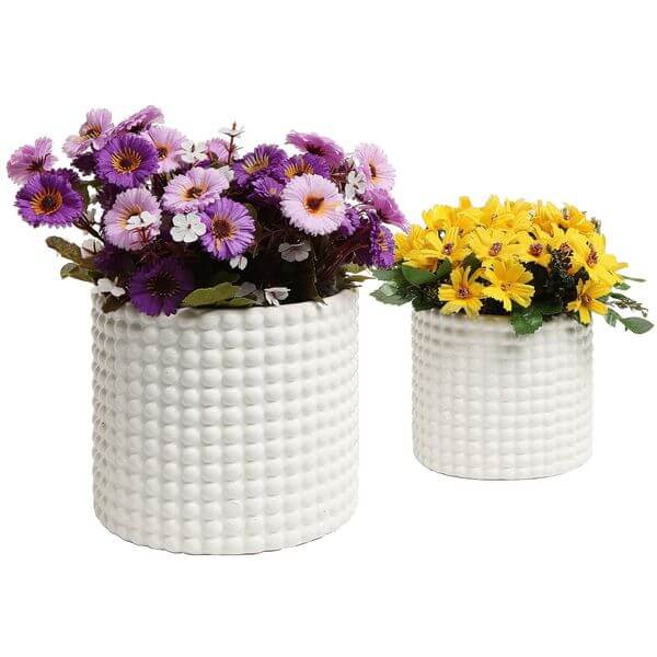 White Ceramic Vintage-Style Hobnail Textured Flower Planter Pots White Ceramic Vintage-Style Hobnail Textured Flower Planter Pots