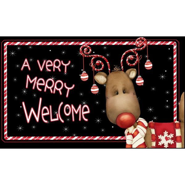 Toland Home Garden Candy Cane Reindeer Doormat Toland Home Garden Candy Cane Reindeer Doormat