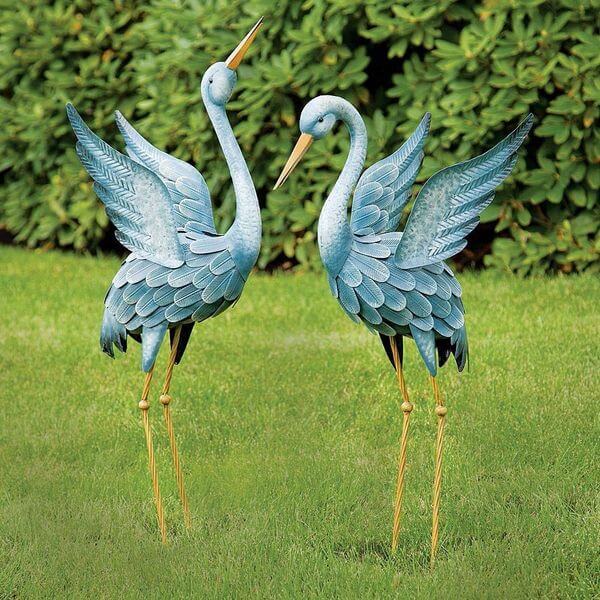 Japanese Blue Heron Metal Garden Sculpture Set Japanese Blue Heron Metal Garden Sculpture Set
