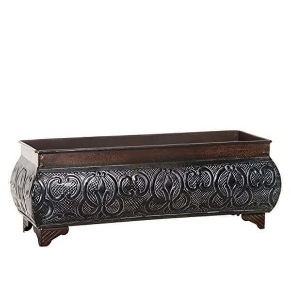 Hosley International Embossed Metal Rectangular Planter Hosley International Embossed Metal Rectangular Planter