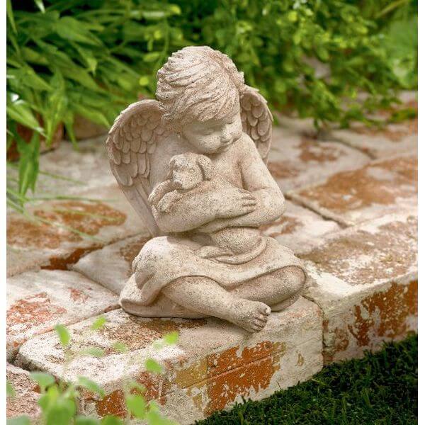 Grasslands Road Cherub with Dog Stone Garden Statue Grasslands Road Cherub with Dog Stone Garden Statue