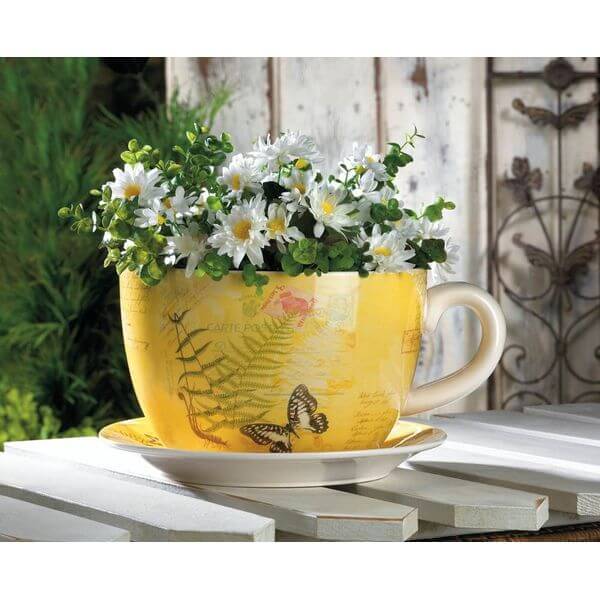 Large Garden Butterfly Teacup Planter Large Garden Butterfly Teacup Planter