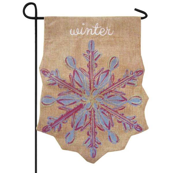 Evergreen Snowflake Burlap Winter Garden Flag Evergreen Snowflake Burlap Winter Garden Flag